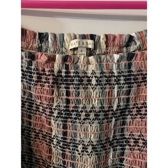 Kate and Sam Women's Flowy Boho Stripe Dress Size Medium Rose Blue Sleeves Fall - Picture 2 of 6